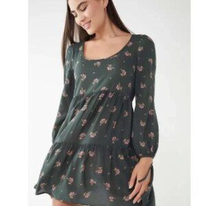 Urban Outfitters Long Sleeve Dress Adult Size M Green Floral L/S Mini Women